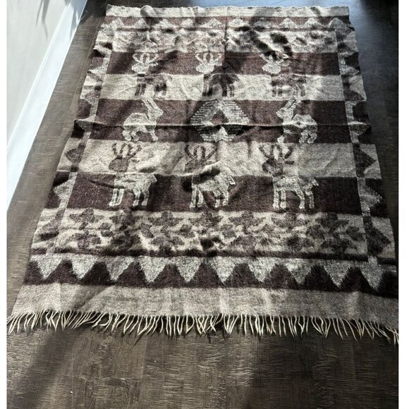 El Venado Chamarra Handmade By Juana Wool Blanket Brown Size 60.5"x60" - Picture 1 of 8